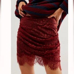 Free People Zoey Lace Mini Skirt Size 4 Red Henna Burgundy Vamp Goth Coquette
